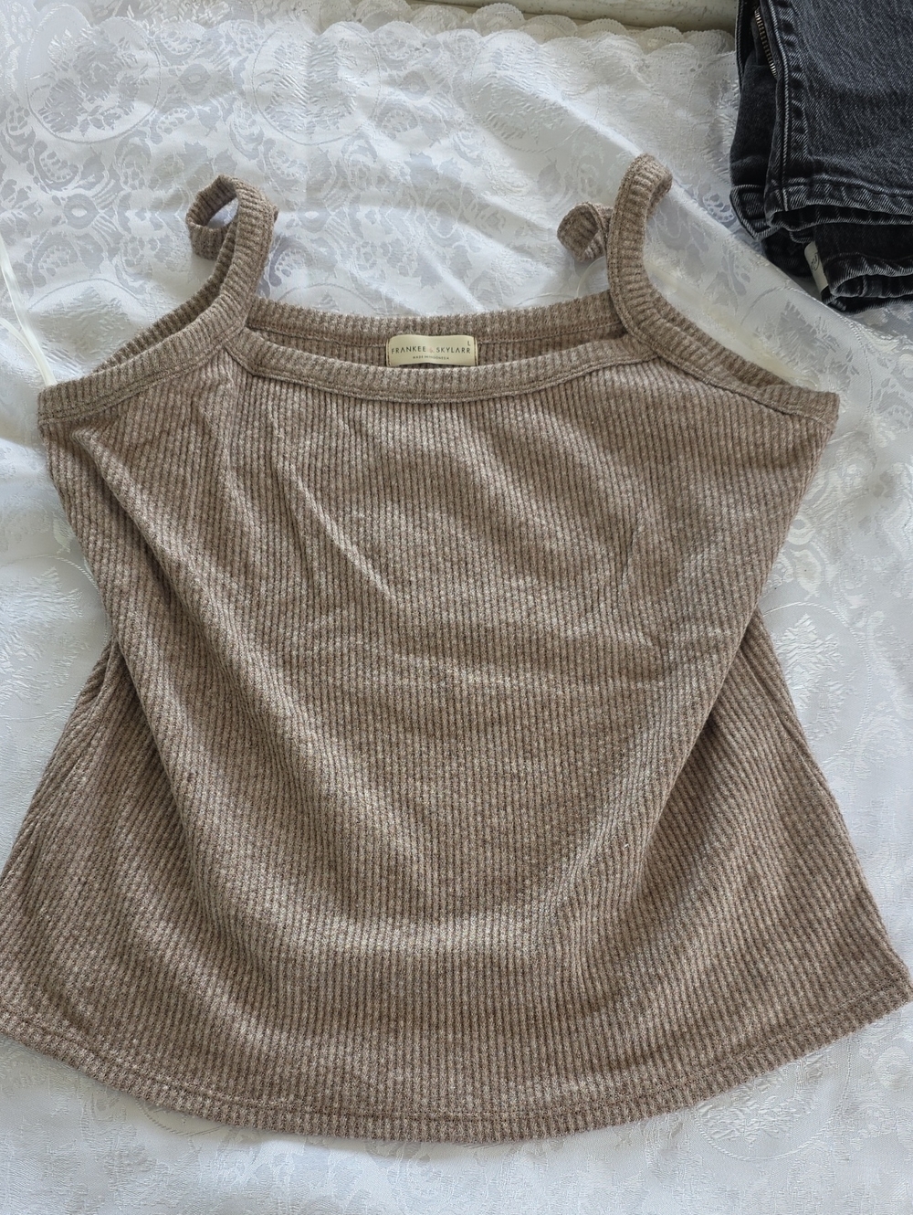 Beige Ribbed Tank Top